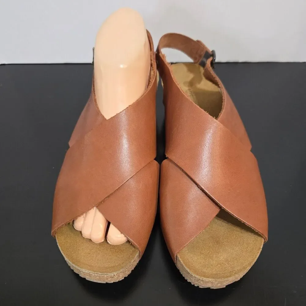 Eric Michael Sandals Slingback Thick Crossover Straps‎ 38/7.5 Buckle Cork wedge